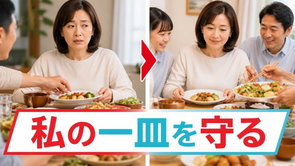 家族に自分の皿から料理を取られても、「いいよ」と笑うあなたへ